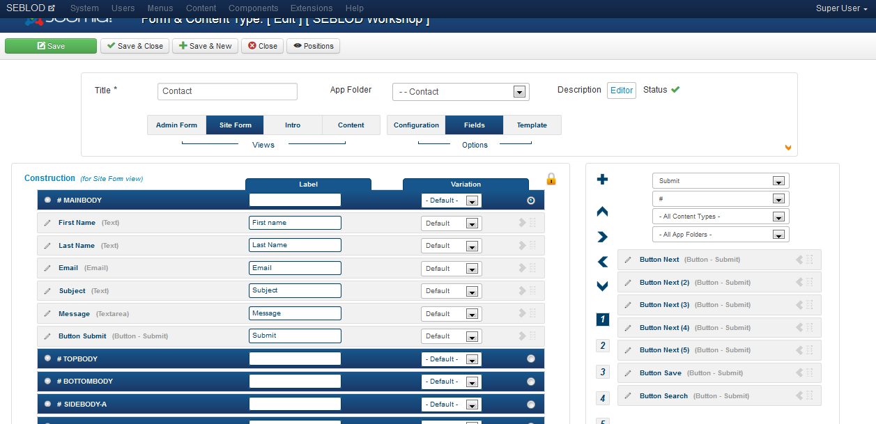 Front Form after import Fields